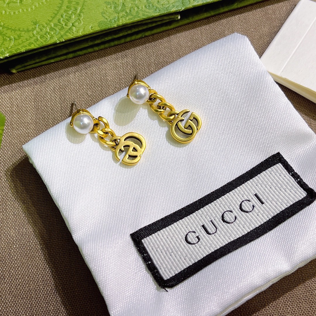 GUCCI PEARL DOUBLE G EARRINGS GOLD 645665 I4620 8078 - Image 6