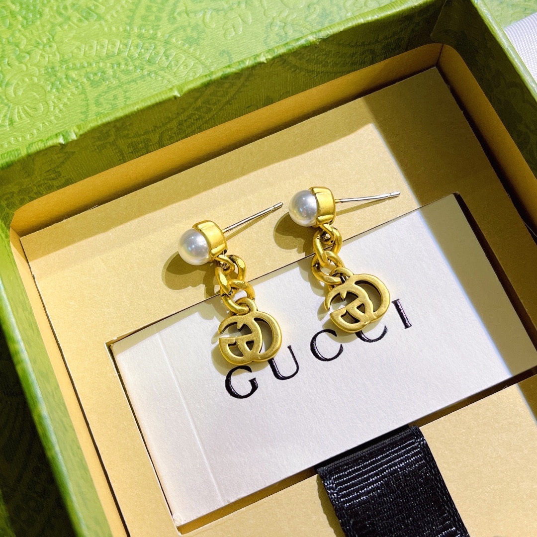 GUCCI PEARL DOUBLE G EARRINGS GOLD 645665 I4620 8078 - Image 5