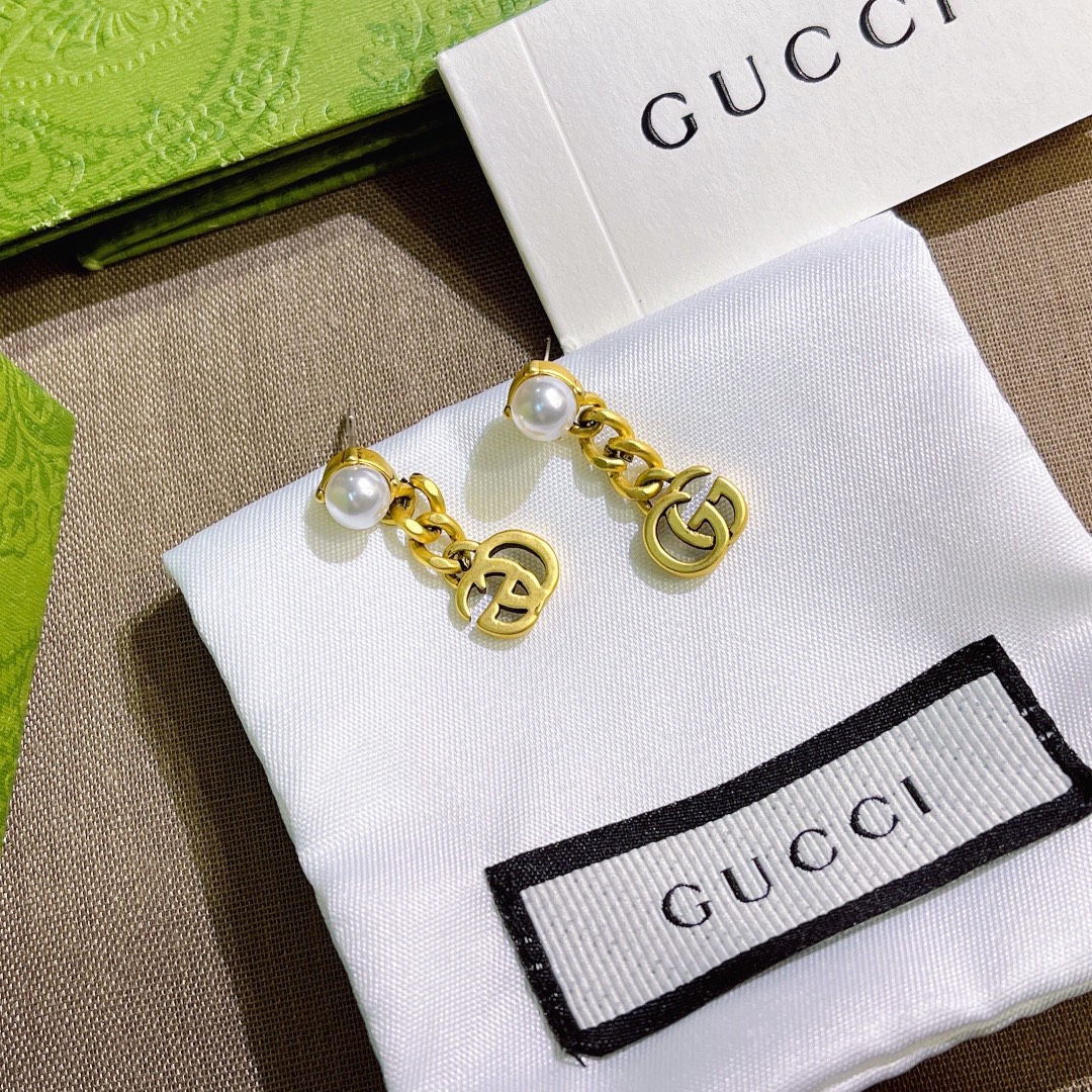 GUCCI PEARL DOUBLE G EARRINGS GOLD 645665 I4620 8078 - Image 4