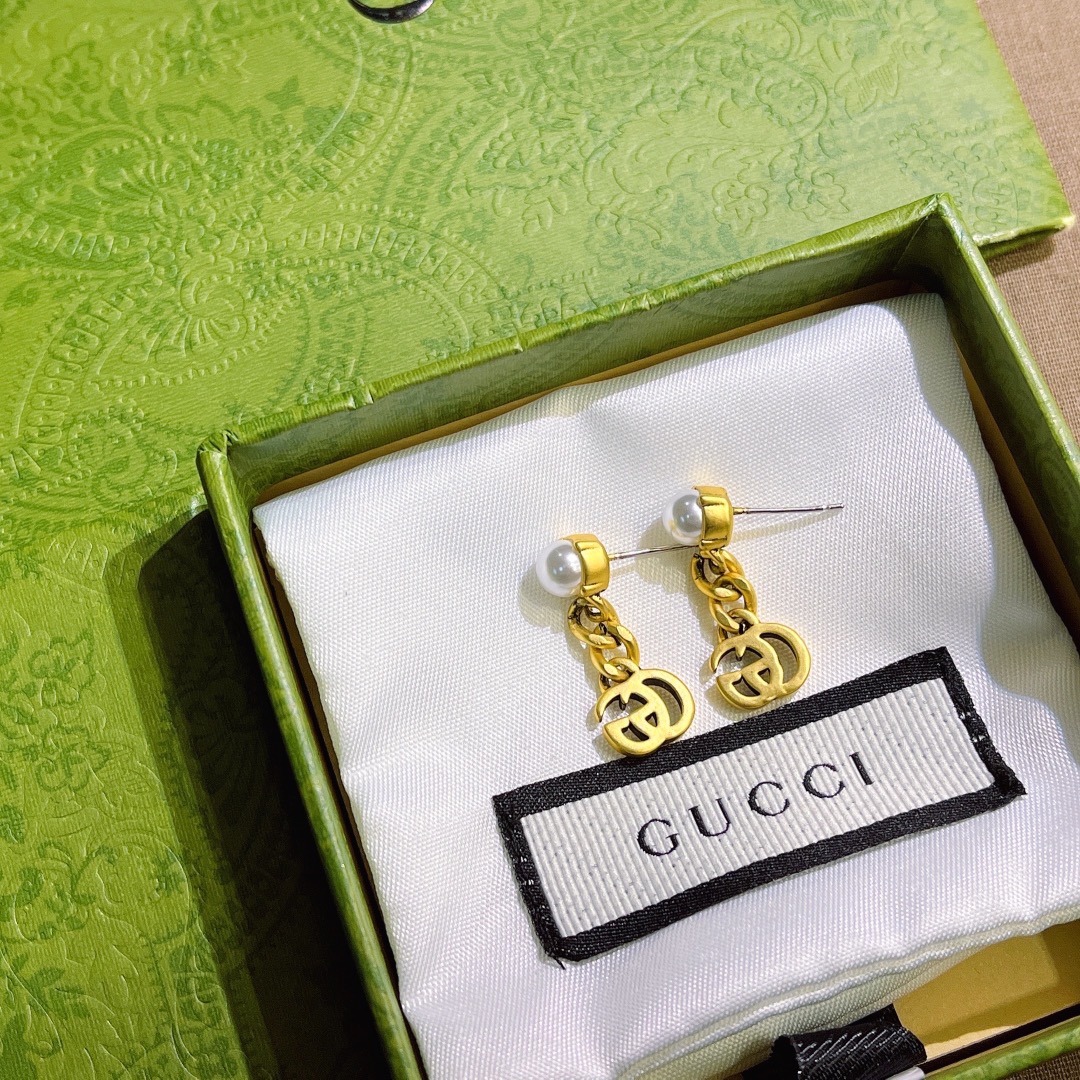 GUCCI PEARL DOUBLE G EARRINGS GOLD 645665 I4620 8078 - Image 3