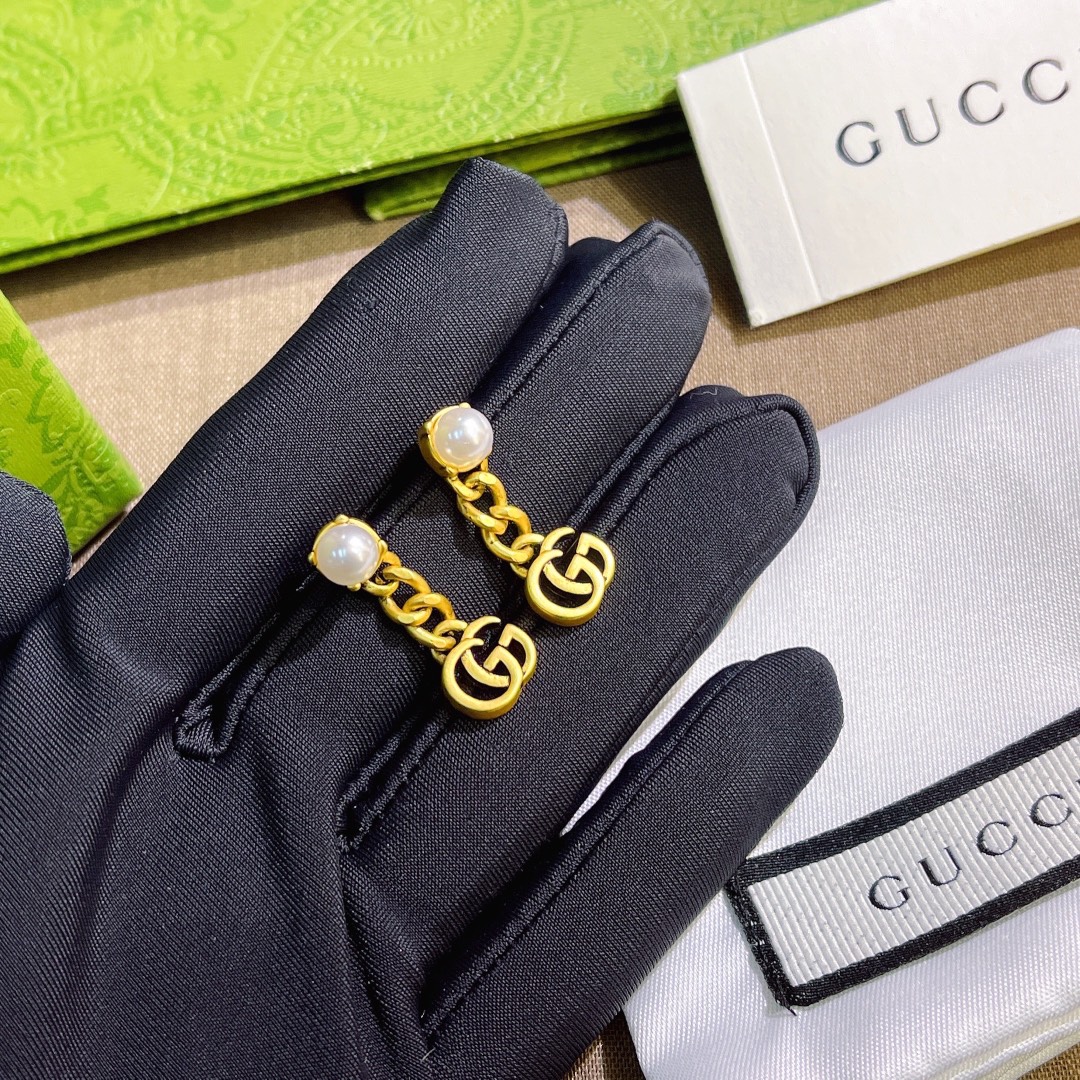 GUCCI PEARL DOUBLE G EARRINGS GOLD 645665 I4620 8078 - Image 2
