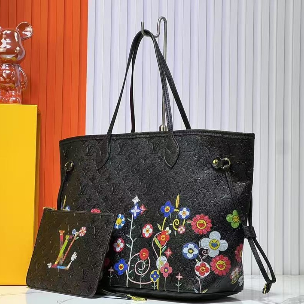 LOUIS VUITTON X TAKASHI MURAKAMI SUPERFLAT NEVERFULL MM BLACK 31CM M13675 - Image 3