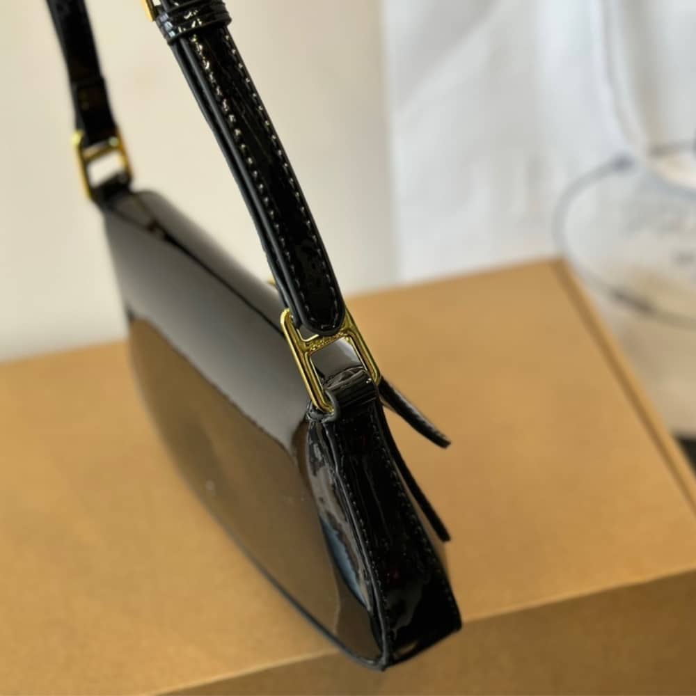 PRADA CLEO BAG IN BRUSHED LEATHER WITH TRIANGLE LOGO BLACK 24CM - Image 5