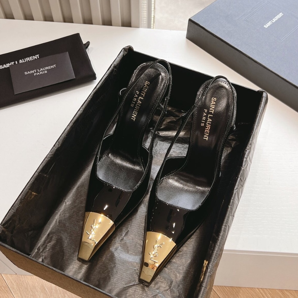 SAINT LAURENT JEANNE SLINGBACK PUMPS BLACK AND GOLD 800164AADX21000 - Image 7