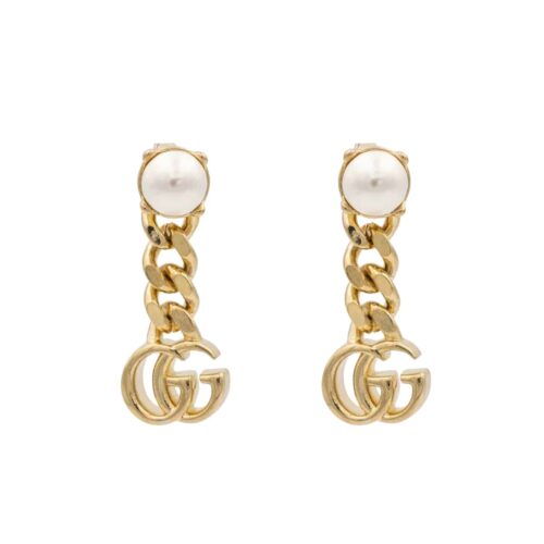 Gucci Pearl Double G Earrings Gold 645665 I4620 8078