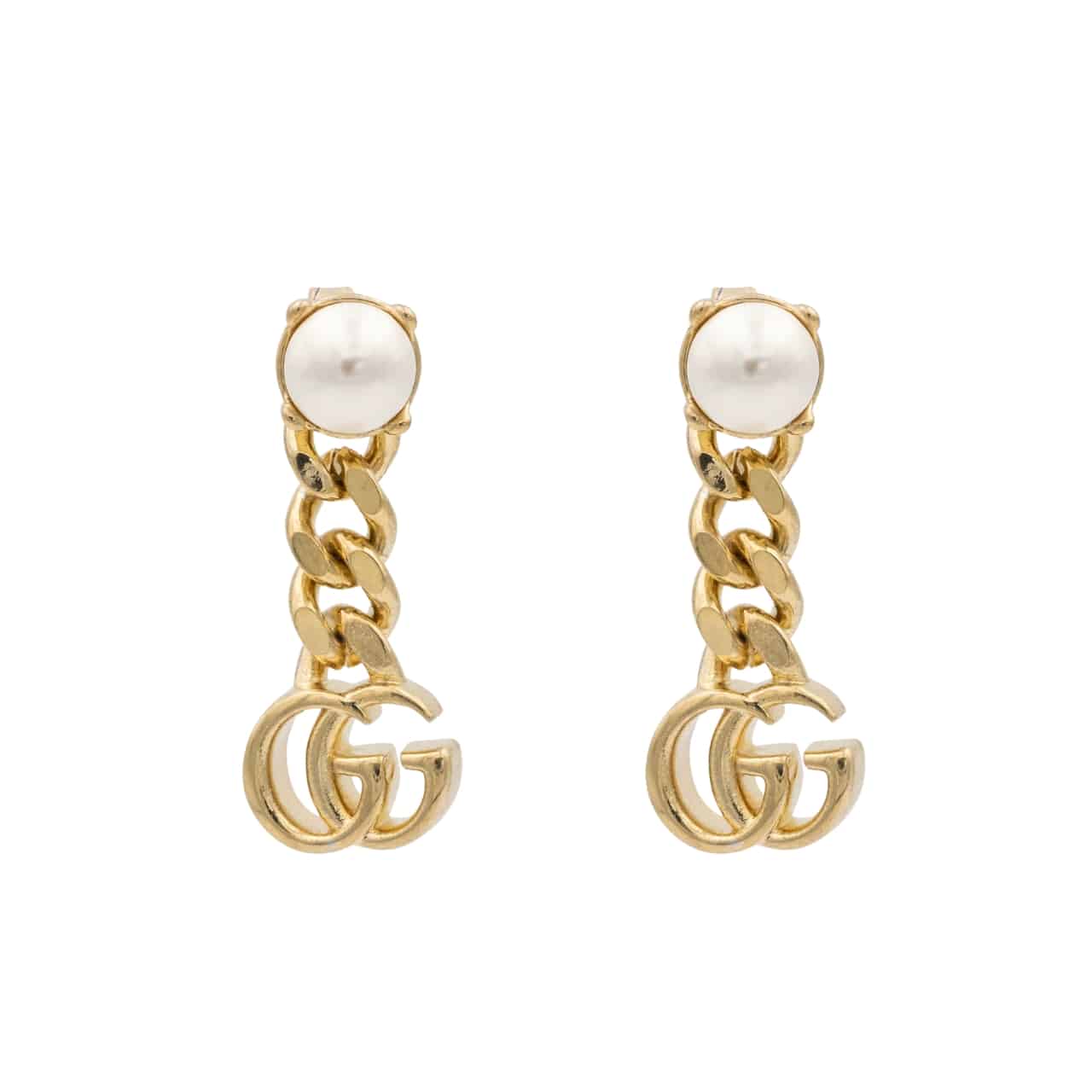GUCCI PEARL DOUBLE G EARRINGS GOLD 645665 I4620 8078