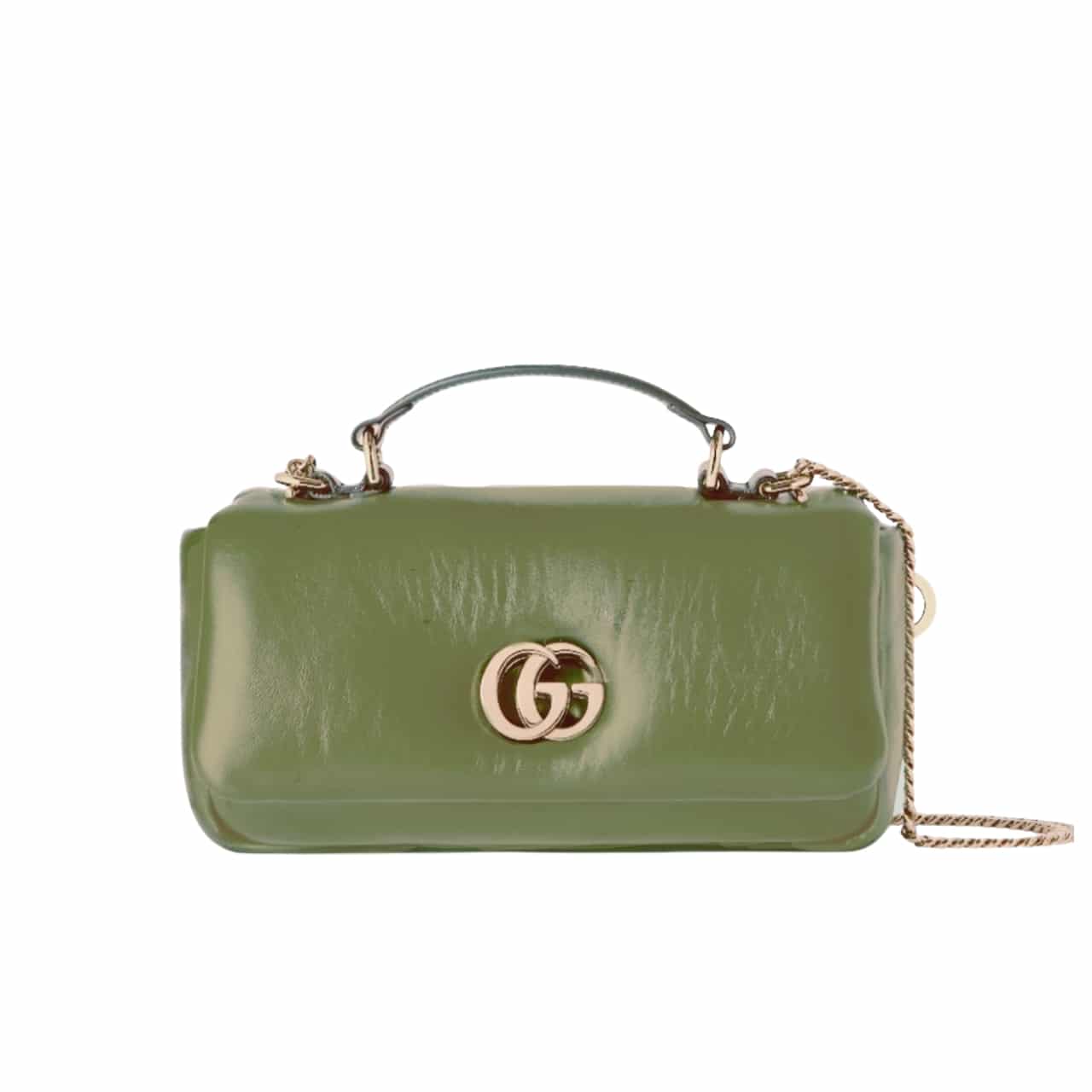 GUCCI GG MILANO MINI TOP HANDLE BAG DARK OLIVE GREEN PUFFY LEATHER 21CM 806017 AAD5X 3037