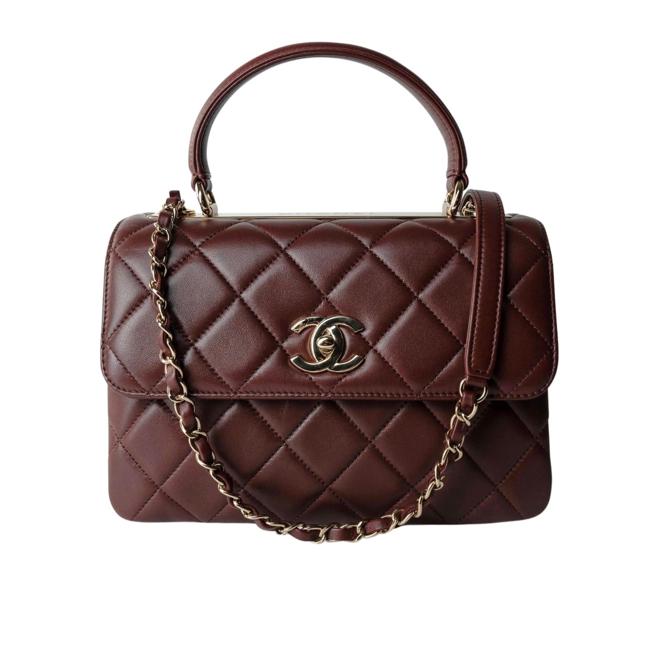 CHANEL FLAP BAG WITH TOP HANDLE BURGUNDY 25CM