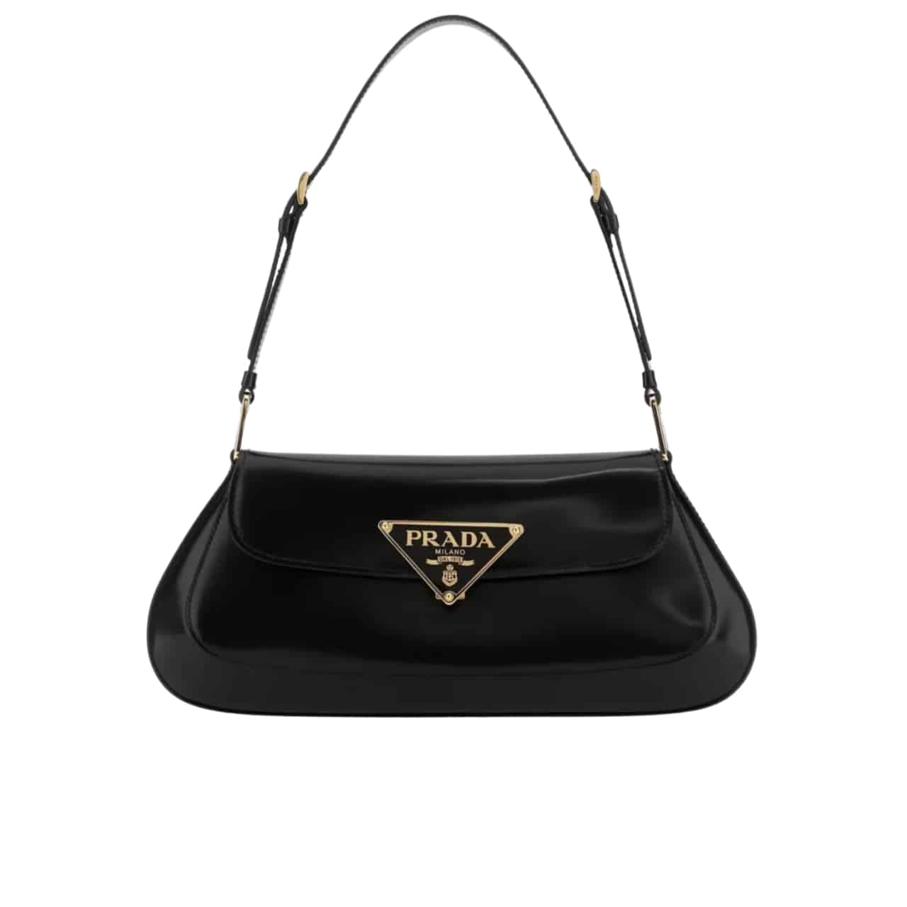 PRADA CLEO BAG IN BRUSHED LEATHER WITH TRIANGLE LOGO BLACK 24CM