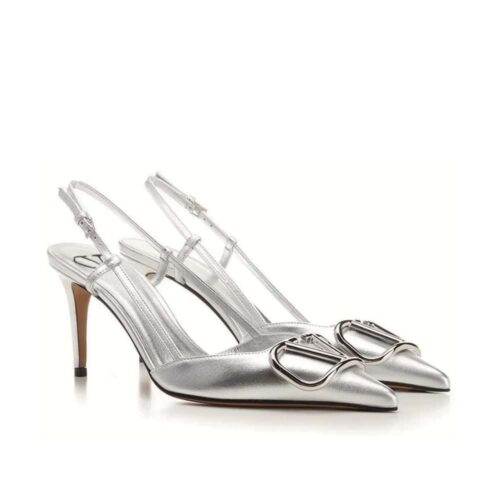 Valentino Vlogo Signature Pointed Toe Slingback Pump In Silver 3W0S0R01YJS S13