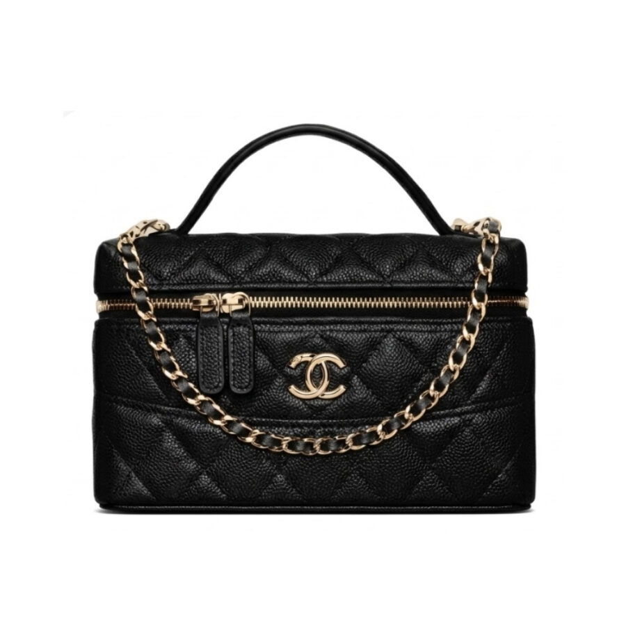 Chanel 25C Vanity With Chain Gold Hardware Black 19Cm