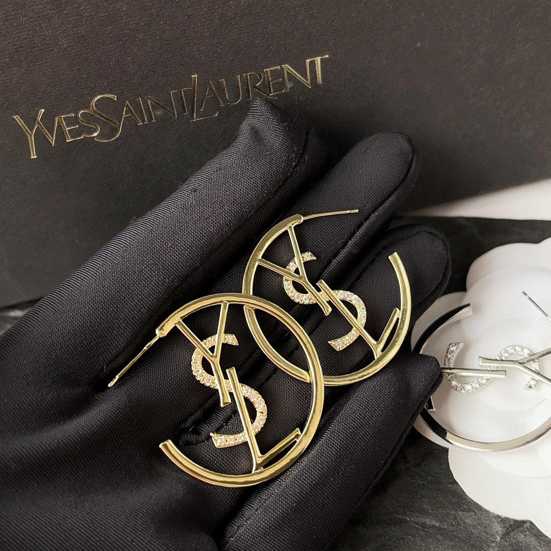 SAINT LAURENT YSL HOOP EARRINGS WITH CRYSTAL GOLD - Image 2