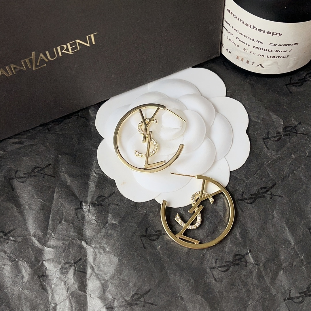 SAINT LAURENT YSL HOOP EARRINGS WITH CRYSTAL GOLD - Image 6