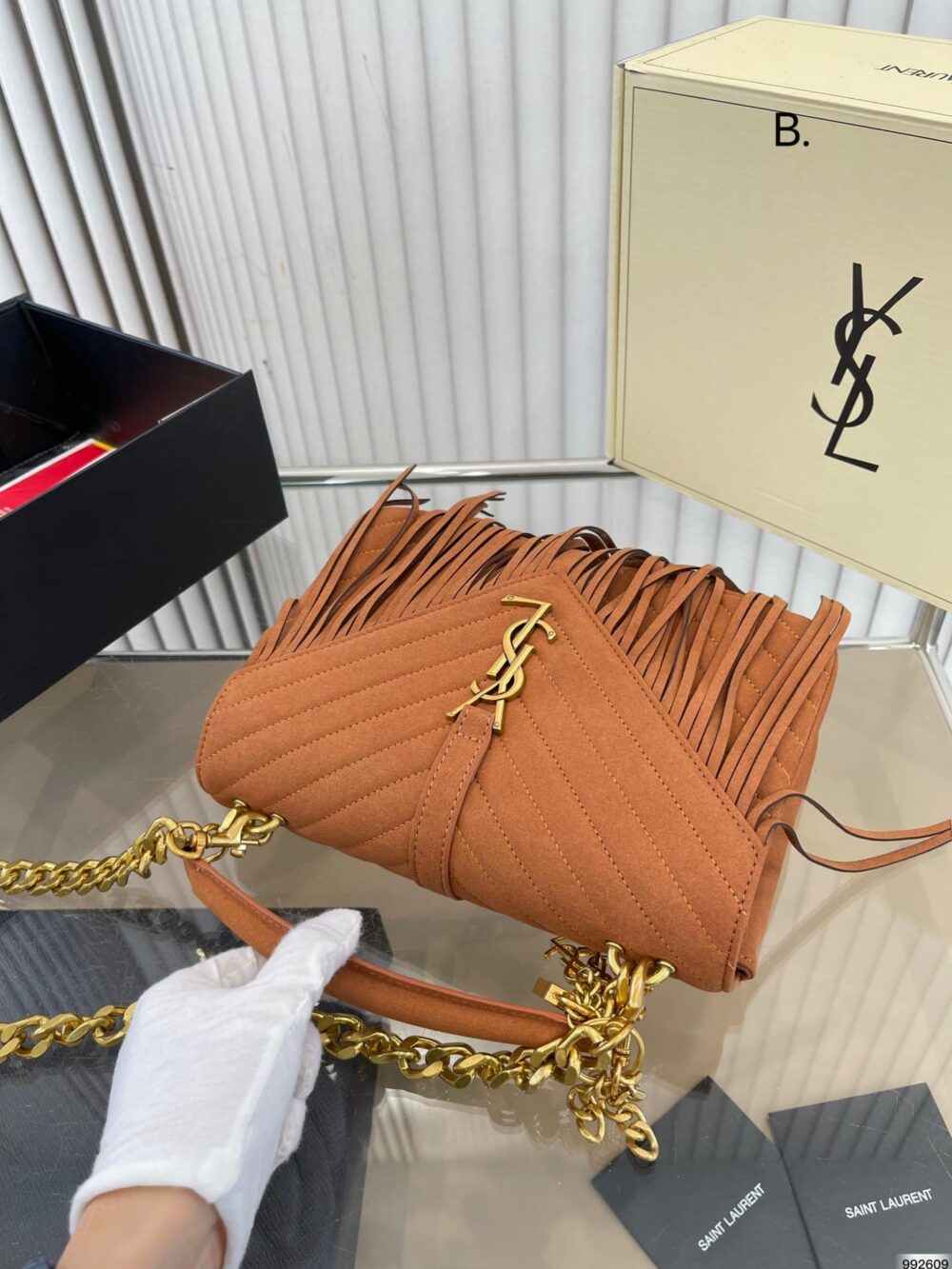 SAINT LAURENT MEDIUM COLLEGE CHAIN BAG IN SUEDE CINNAMON 24CM 531705 0U0K7 7761 - Image 4