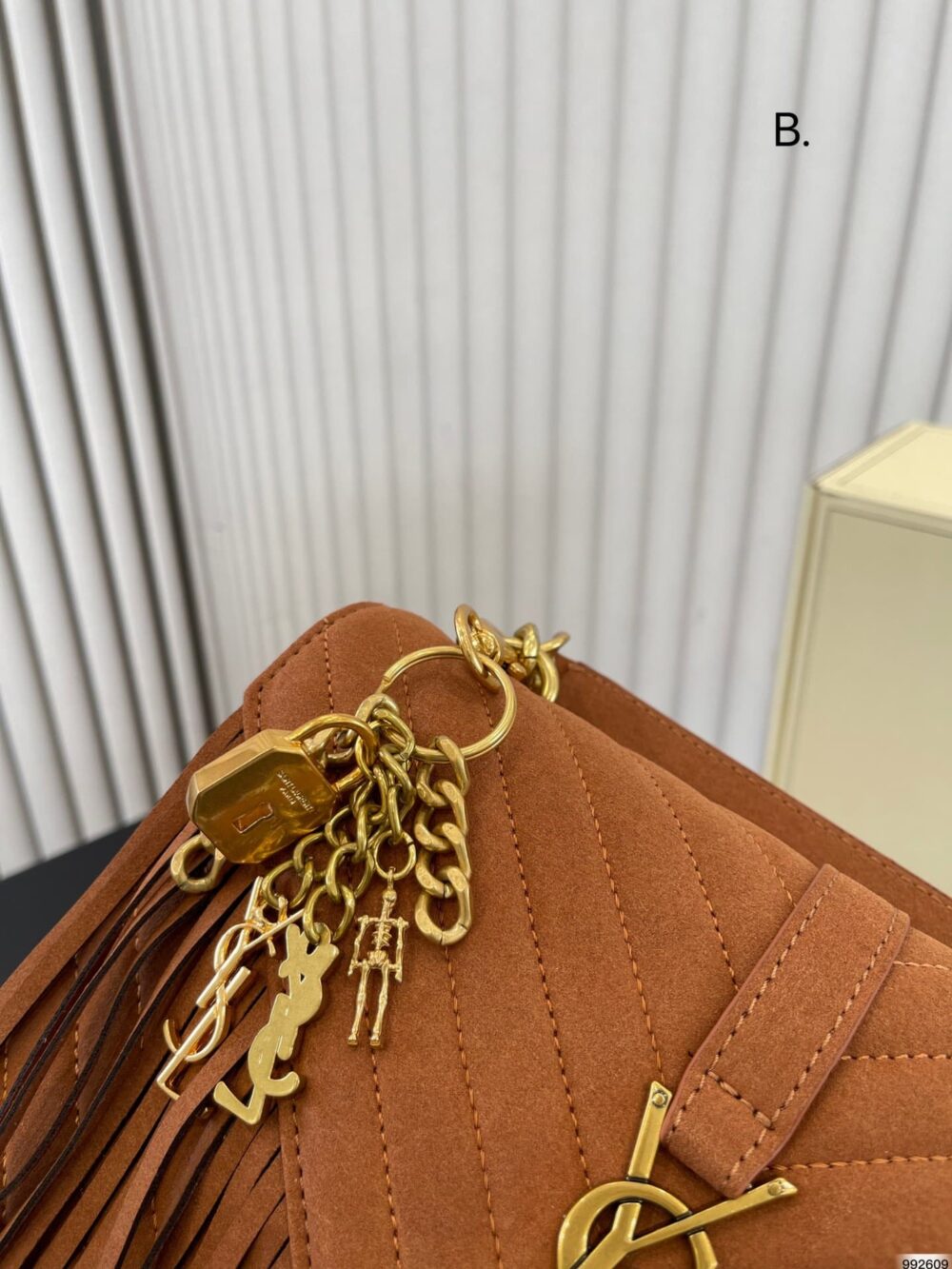 SAINT LAURENT MEDIUM COLLEGE CHAIN BAG IN SUEDE CINNAMON 24CM 531705 0U0K7 7761 - Image 8