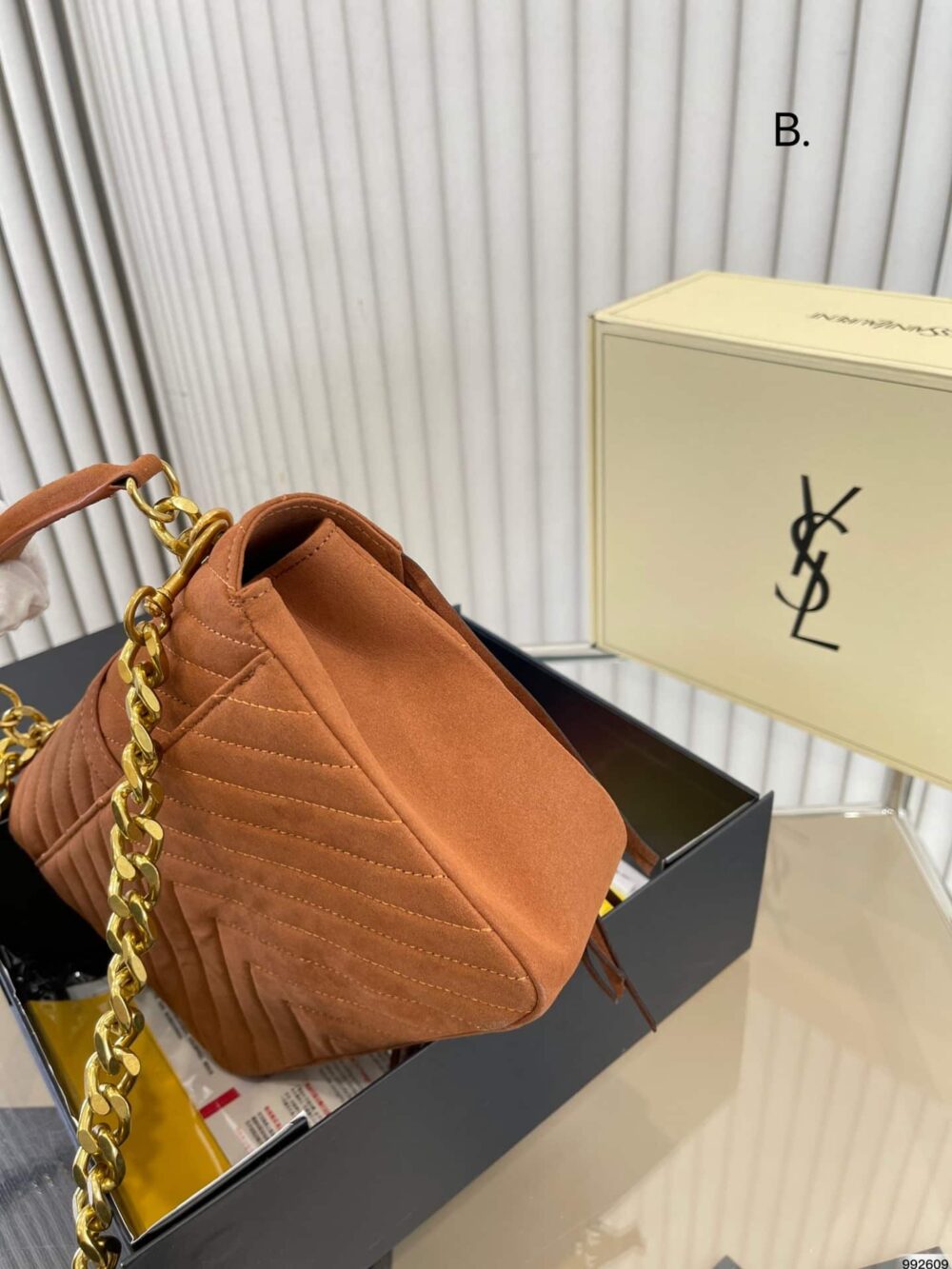 SAINT LAURENT MEDIUM COLLEGE CHAIN BAG IN SUEDE CINNAMON 24CM 531705 0U0K7 7761 - Image 9