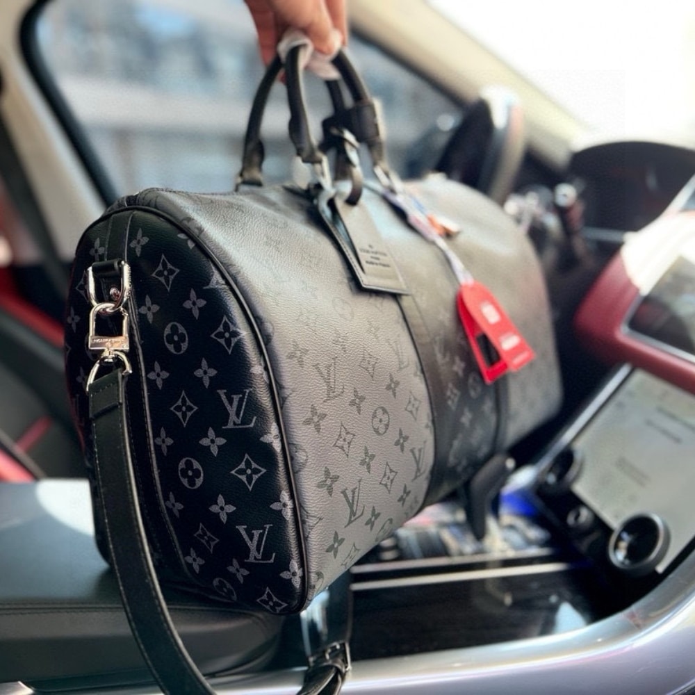 LOUIS VUITTON KEEPALL BANDOULIÈRE 50 MONOGRAM ECLIPSE CANVAS BLACK AND GREY 45CM M45392 - Image 3