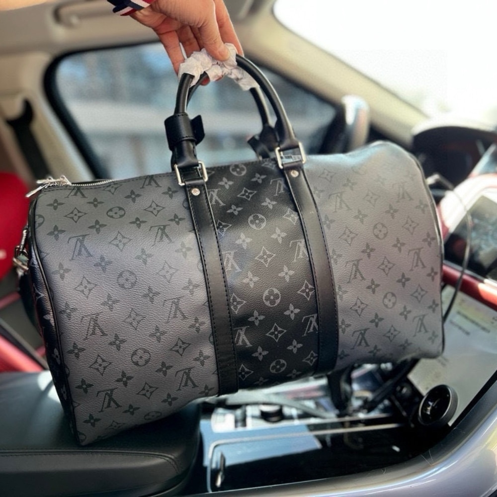 LOUIS VUITTON KEEPALL BANDOULIÈRE 50 MONOGRAM ECLIPSE CANVAS BLACK AND GREY 45CM M45392 - Image 4
