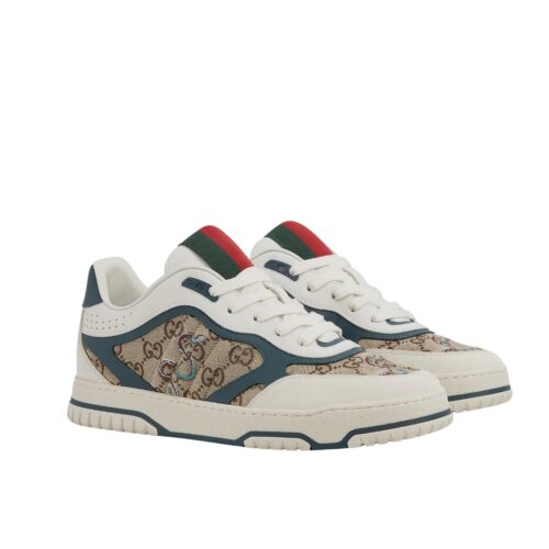 Gucci Men Re Web Trainer Beige And Blue GG Canvas 821730 AAEMC 9566