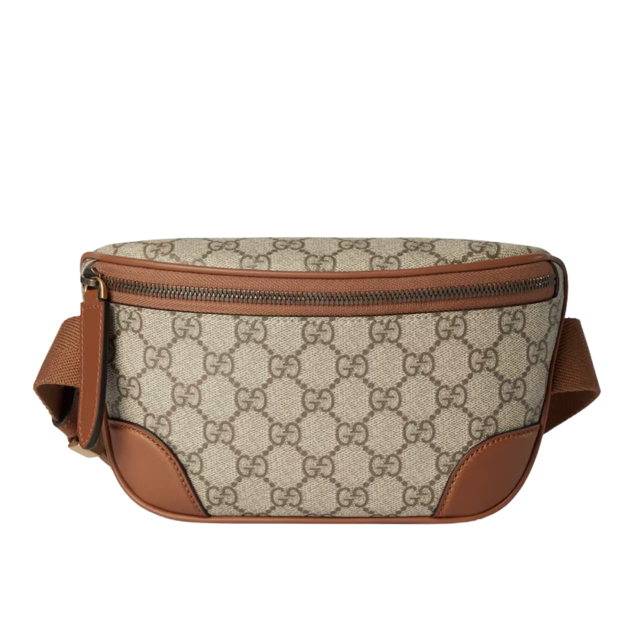 GUCCI GG EMBLEM SMALL BELT BAG BEIGE AND DARK BROWN 23CM 821165 FAEEC 9786