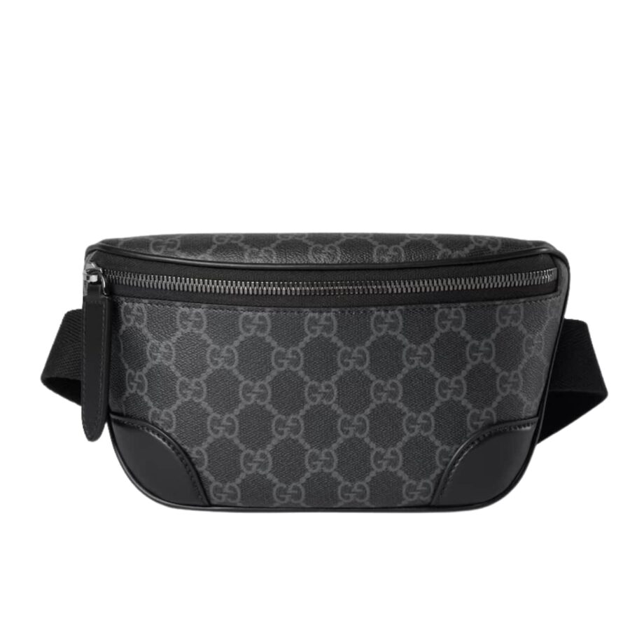 GUCCI GG EMBLEM SMALL BELT BAG BLACK FABRIC 23CM ‎821165 FAED9 1000