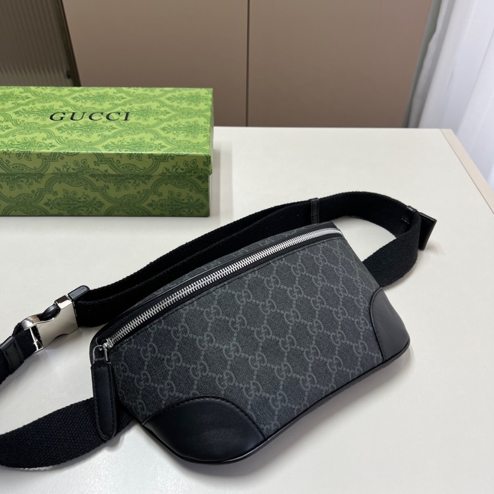 GUCCI GG EMBLEM SMALL BELT BAG BLACK FABRIC 23CM 821165 FAED9 1000 - Image 2