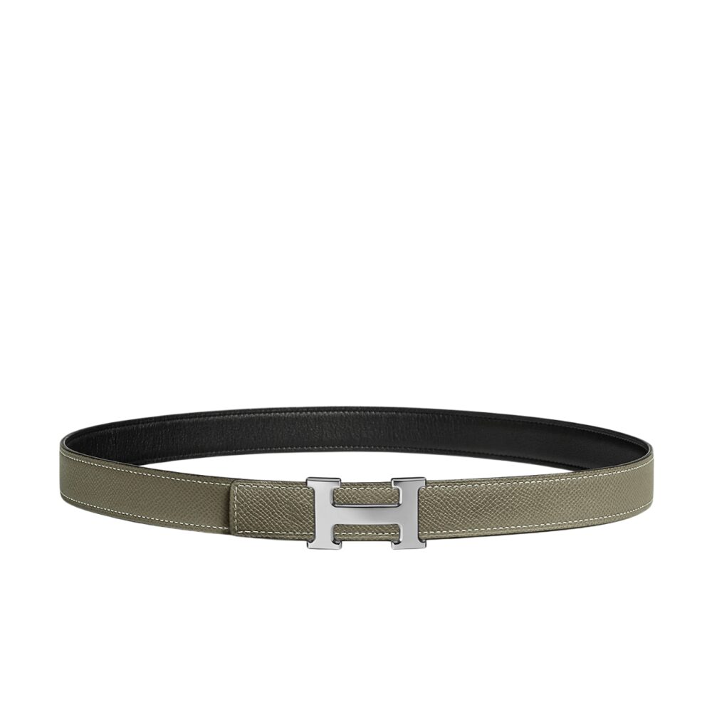HERMES MINI H BELT BUCKLE AND REVERSIBLE LEATHER STRAP SILVER GREY 24MM H079645CK05