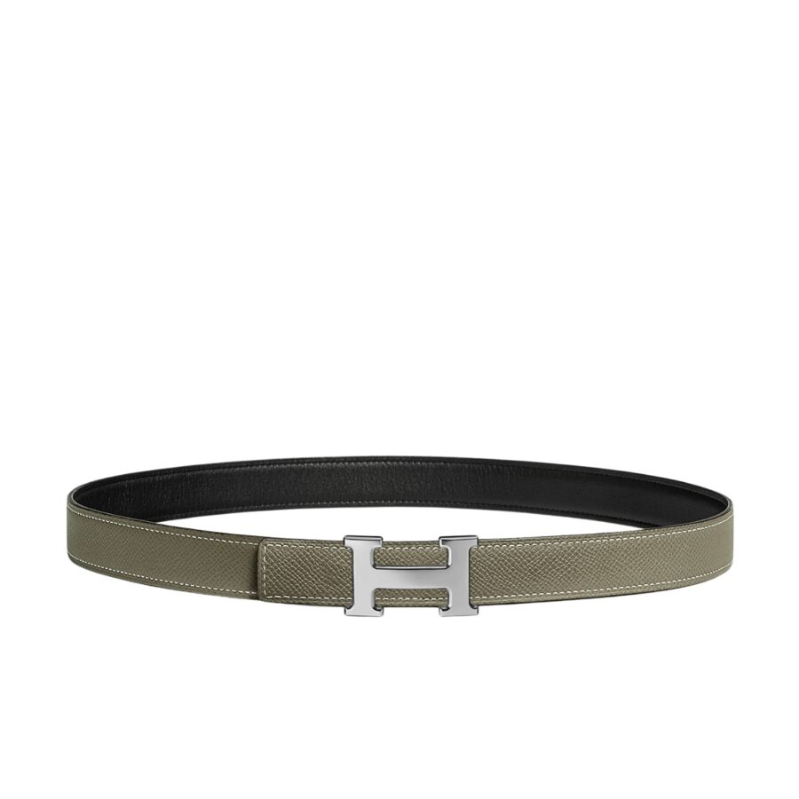 HERMES MINI H BELT BUCKLE AND REVERSIBLE LEATHER STRAP SILVER GREY 24MM H079645CK05