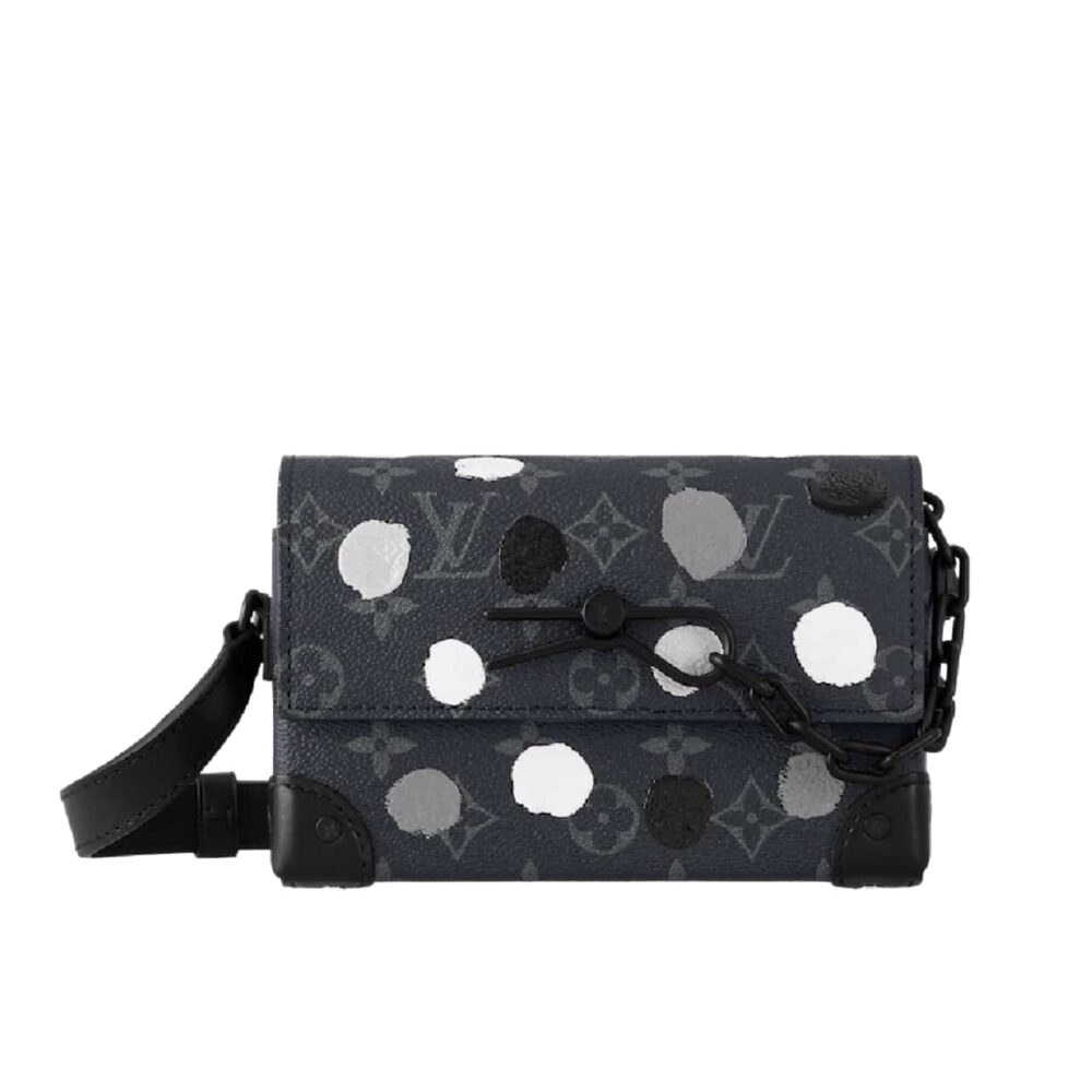 LOUIS VUITTON X YAYOI KUSAMA STEAMER WEARABLE WALLET MONOGRAM ECLIPSE BLACK 18CM