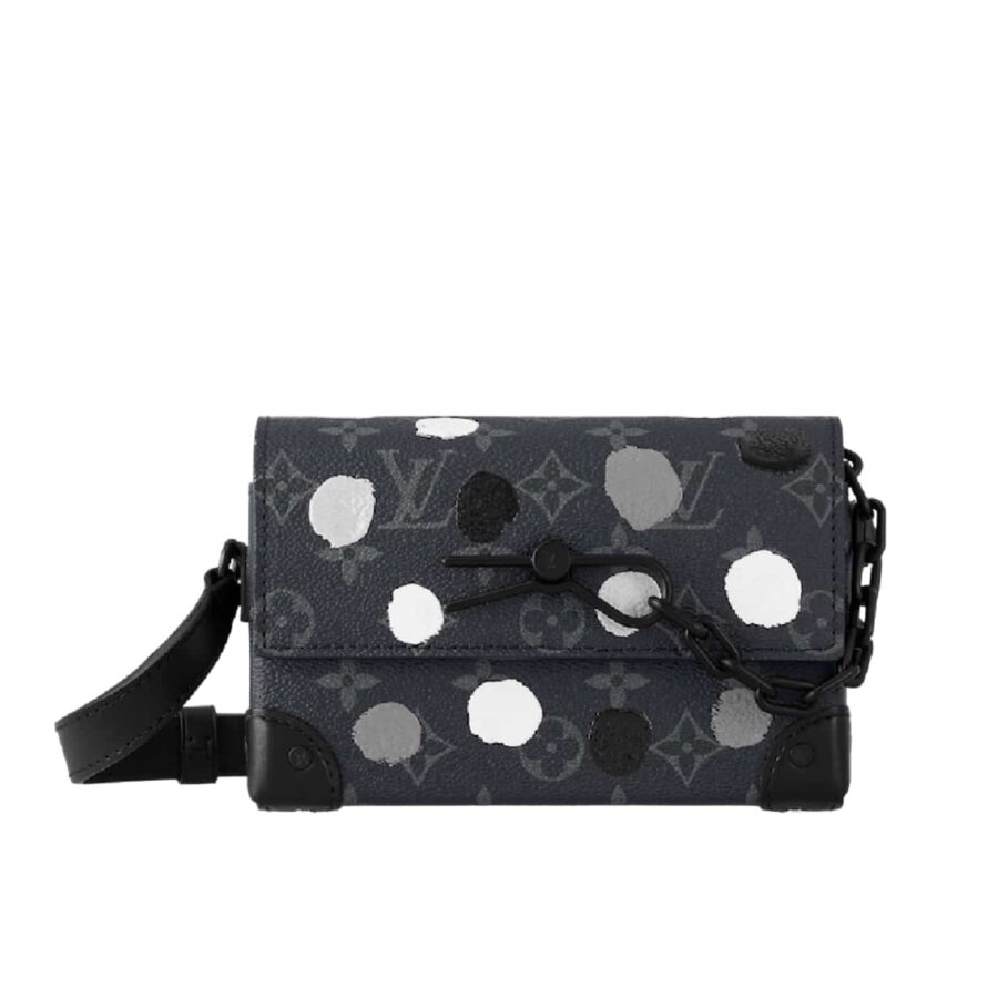 LOUIS VUITTON X YAYOI KUSAMA STEAMER WEARABLE WALLET MONOGRAM ECLIPSE BLACK 18CM