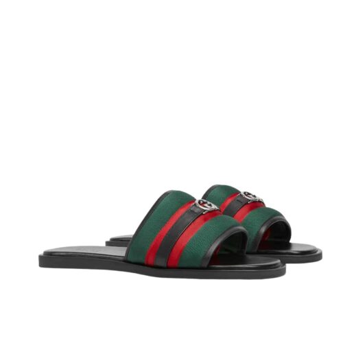 Gucci Men Slide Sandal With Interlocking G Green And Red 835091 Haahh 8449