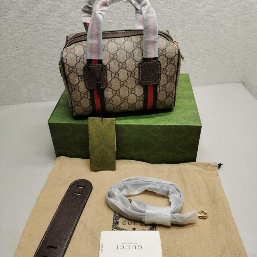 GUCCI MINI GG DUFFLE BAG BEIGE AND DARK BROWN 20CM 859975 FACHL 8844 - Image 3