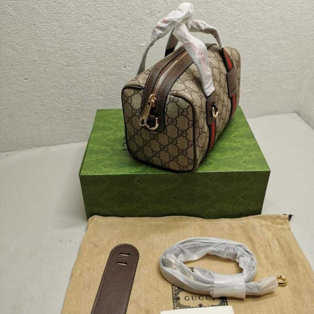 GUCCI MINI GG DUFFLE BAG BEIGE AND DARK BROWN 20CM 859975 FACHL 8844 - Image 4