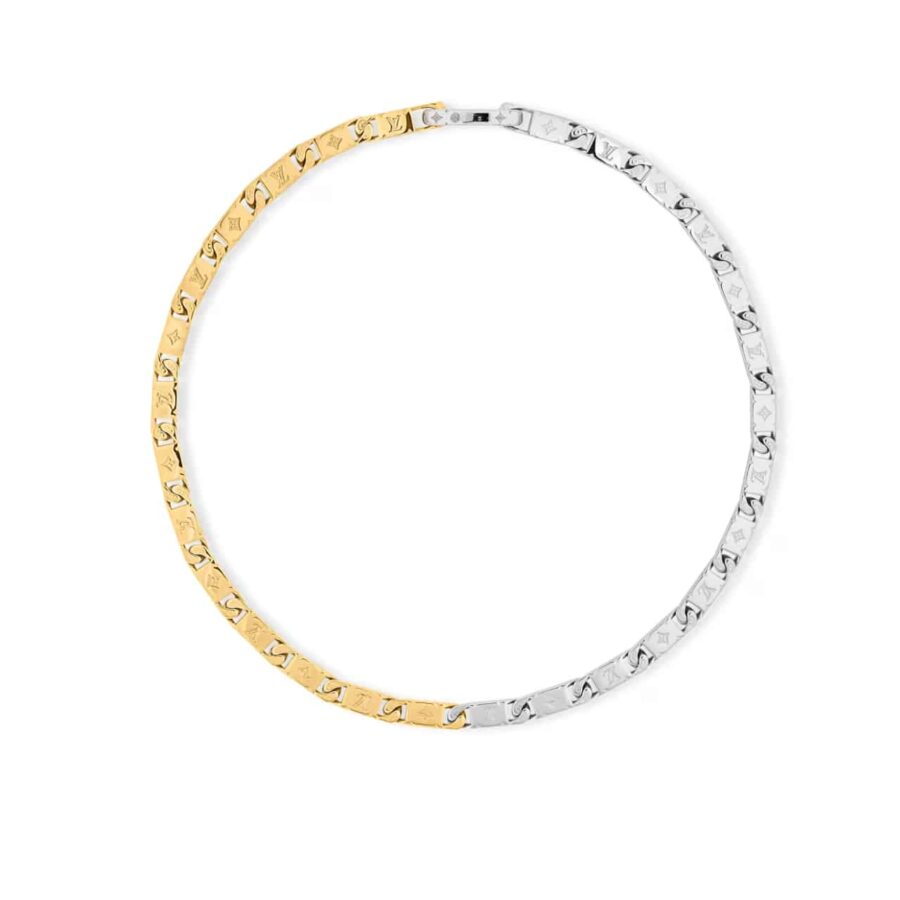 LOUIS VUITTON MONOGRAM TIED UP NECKLACE GOLD AND SILVER M02229