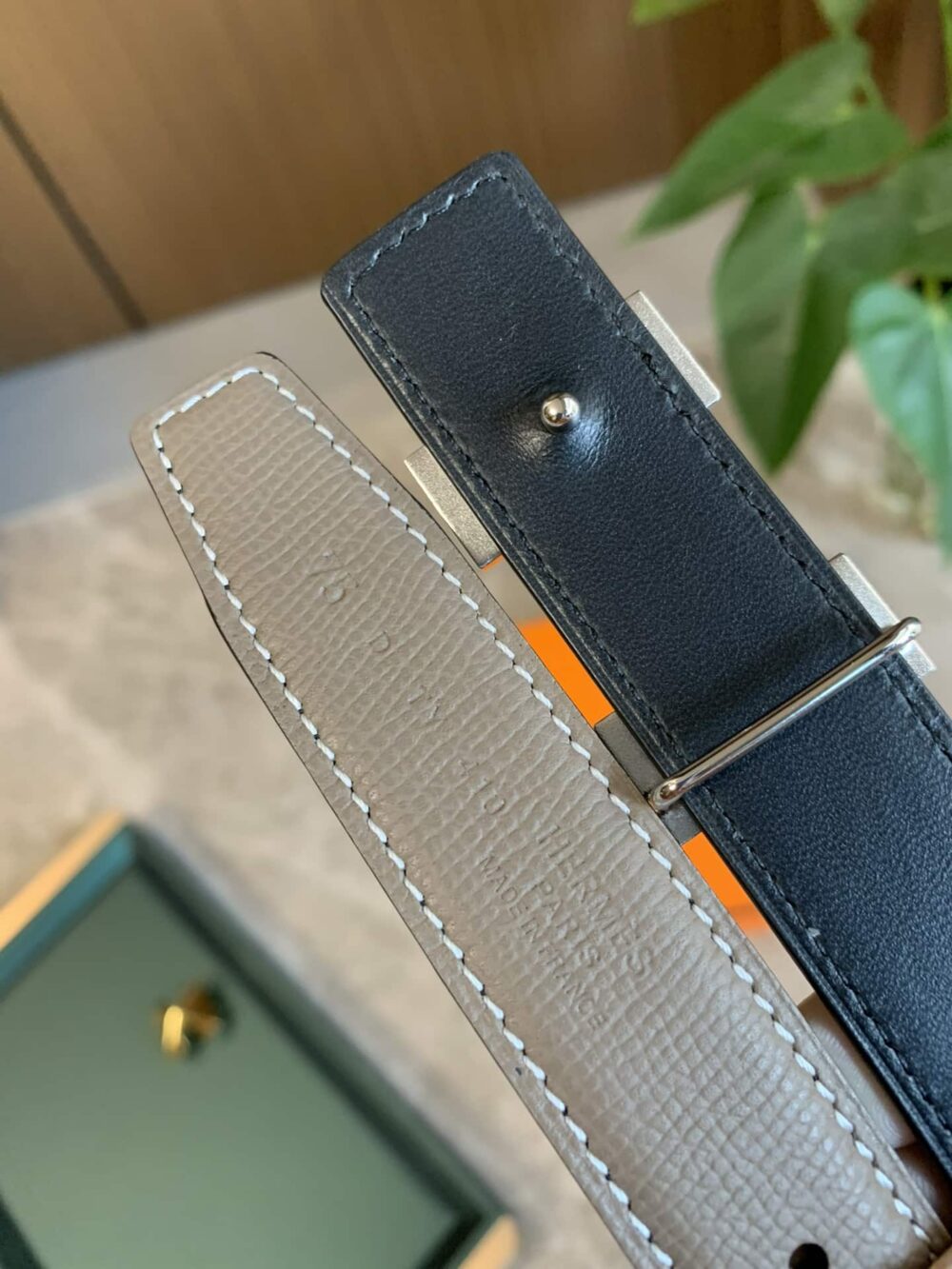 HERMES MINI H BELT BUCKLE AND REVERSIBLE LEATHER STRAP SILVER GREY 24MM H079645CK05 - Image 4