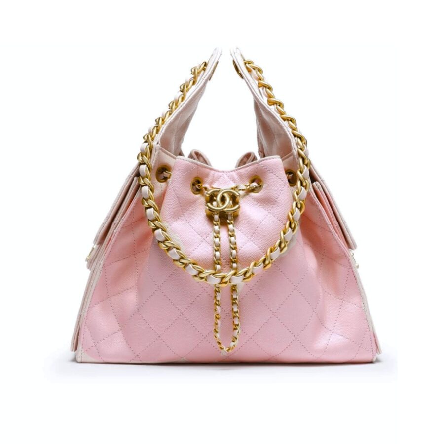 CHANEL 25 SMALL HANDBAG METALLIC AND GOLD TONE METAL LIGHT PINK 26CM AS5293 B20304 NAGEO