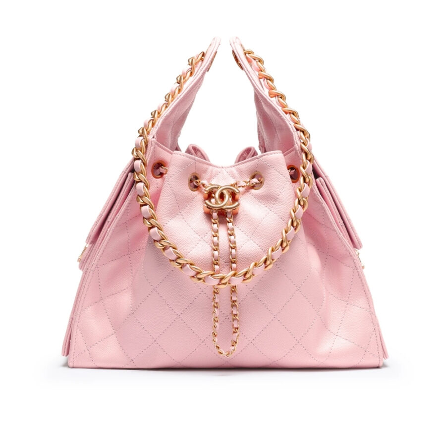 CHANEL 25 SMALL HANDBAG METALLIC AND GOLD TONE METAL LIGHT PINK 26CM AS5293 B20304 NAGEO