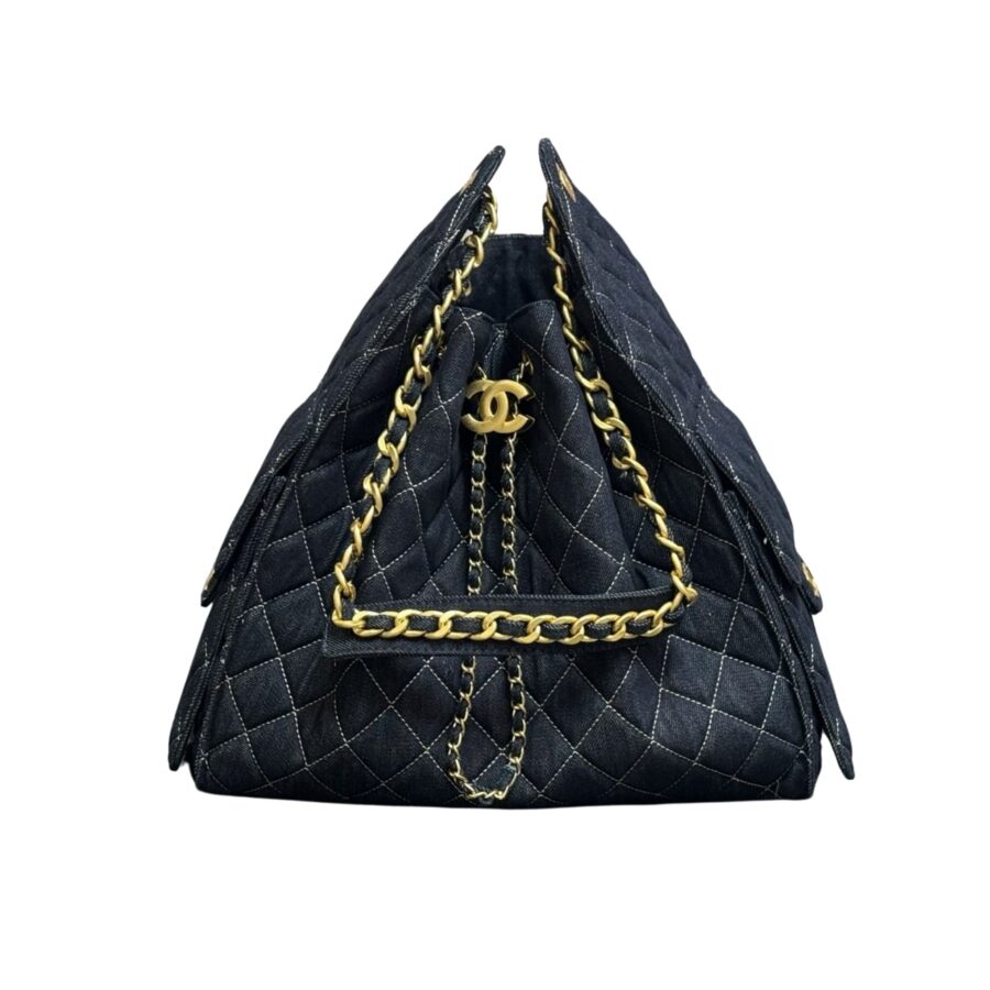 CHANEL 25 MEDIUM BAG SHOULDER HANDBAG DENIM DARK BLUE 34CM