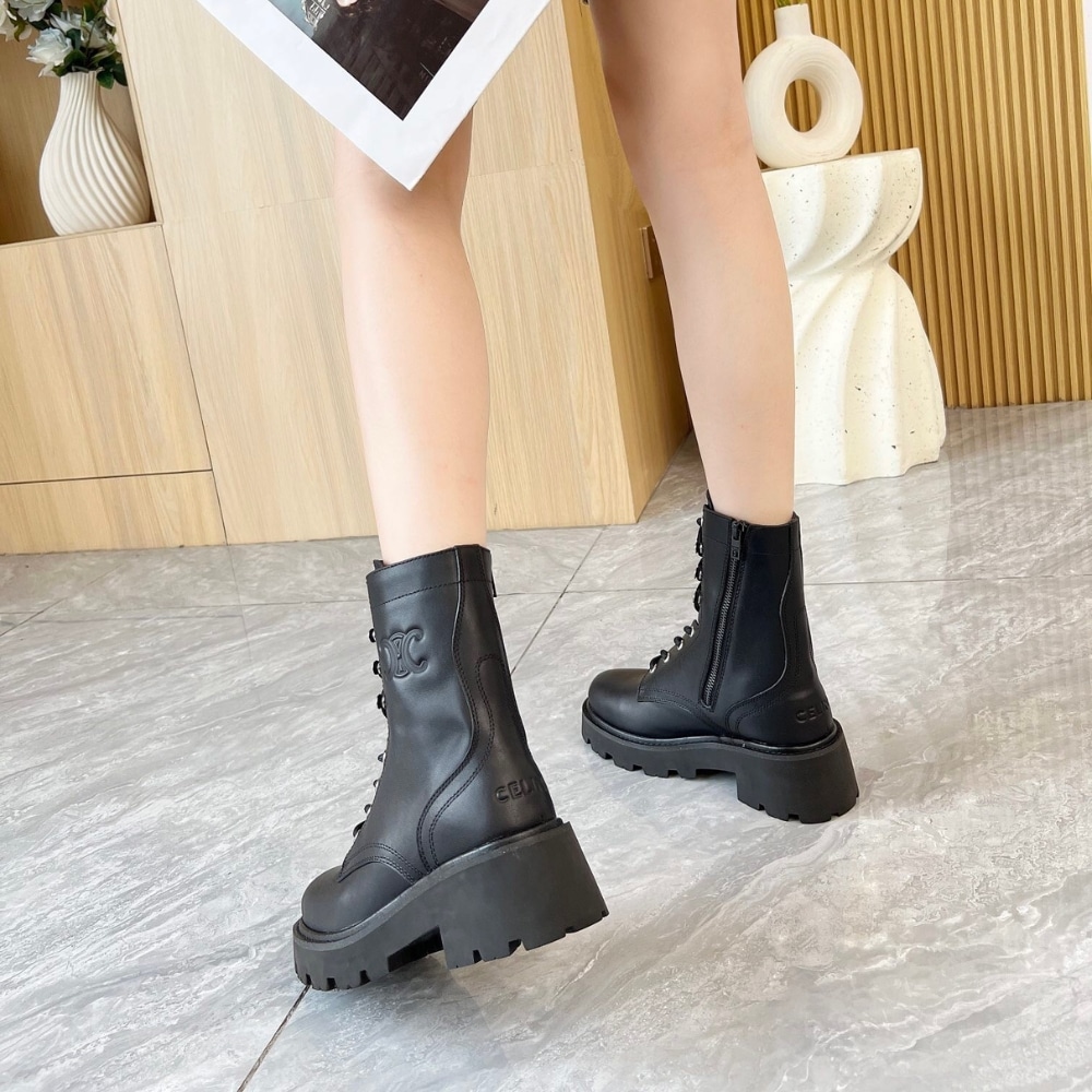 CELINE TRIOMPHE RANGERS MID LACE UP BOOT IN SHINY BULL BLACK 357583579C38NO - Image 8