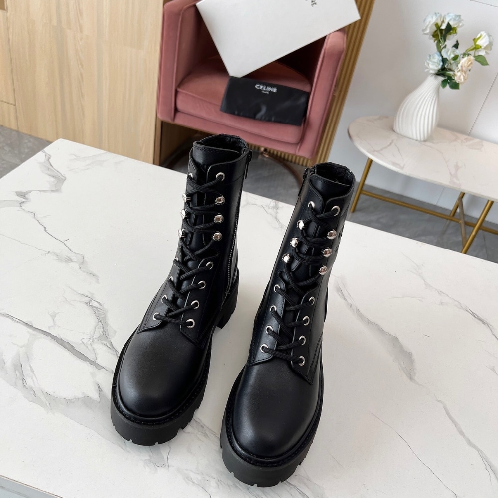 CELINE TRIOMPHE RANGERS MID LACE UP BOOT IN SHINY BULL BLACK 357583579C38NO - Image 4