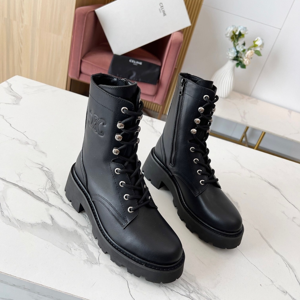 CELINE TRIOMPHE RANGERS MID LACE UP BOOT IN SHINY BULL BLACK 357583579C38NO - Image 2