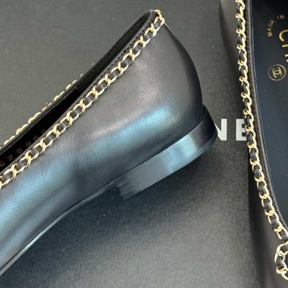 CHANEL BALLET FLATS BLACK LEATHER G46663 B21588 94305 - Image 4