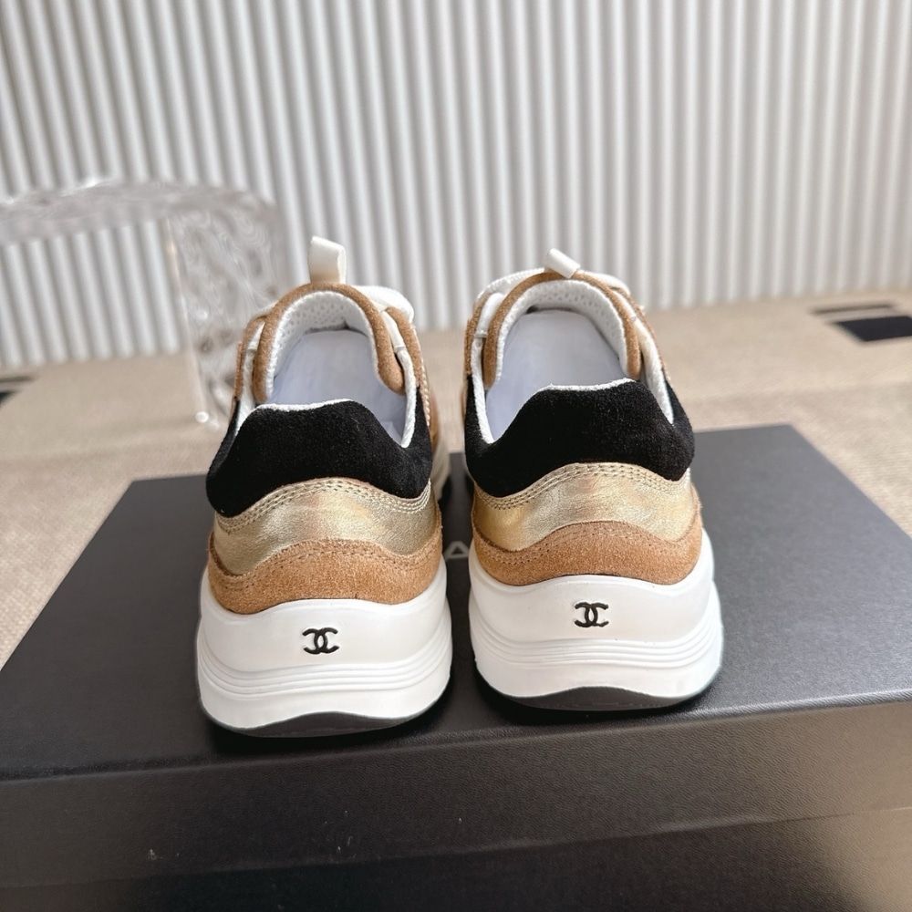CHANEL SNEAKER GOLD BEIGE AND BLACK G46609 B21320 U2406 - Image 6