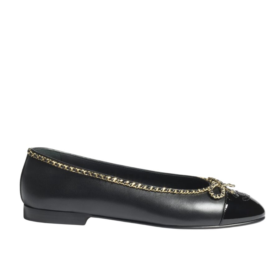 CHANEL BALLET FLATS BLACK LEATHER G46663 B21588 94305