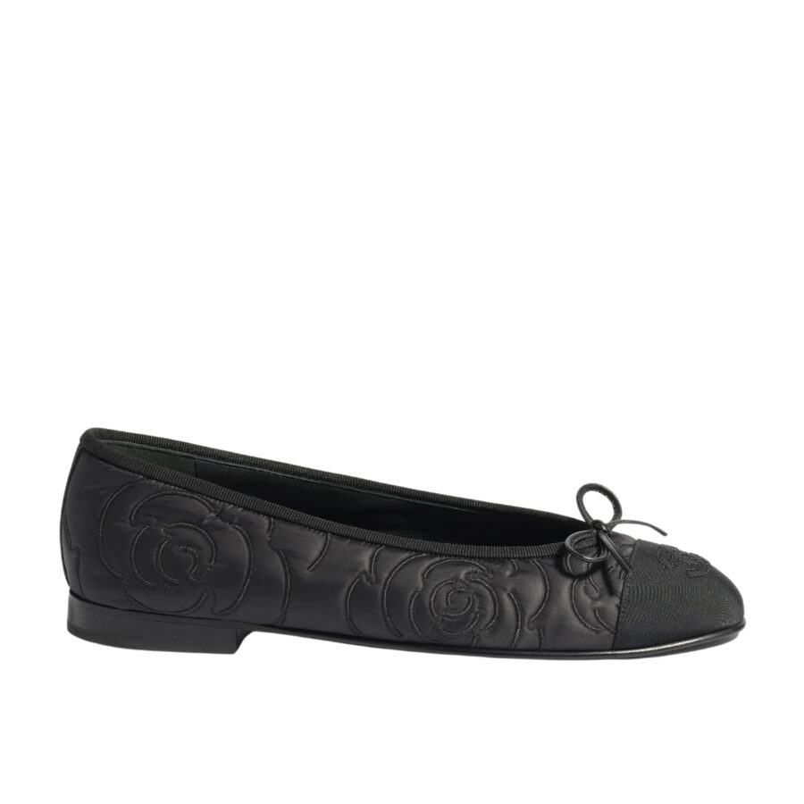 CHANEL BALLET FLATS EMBROIDERED FABRIC AND GROSGRAIN BLACK G02819 B21026 94305