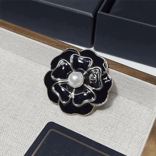 Alternative view of Chanel Brooch Metal And Resin Gold With Black Pearly White Abg238 B21624 U3367
