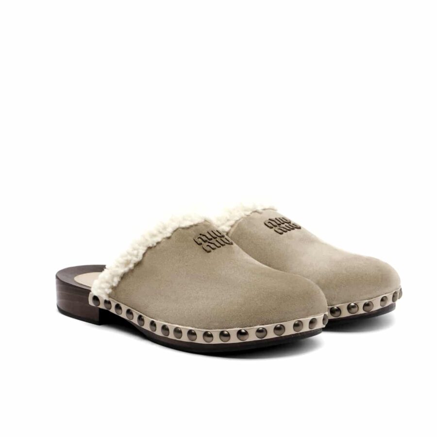 MIUMIU SUEDE CLOGS BEIGE