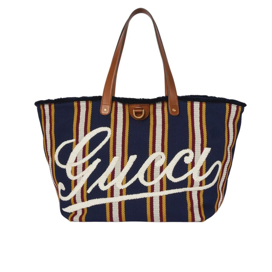 GUCCI EMBROIDERED LARGE CANVAS TOTE BAG IN DARK BLUE AND MULTICOLOR 37CM 818779 FAEF8 8796