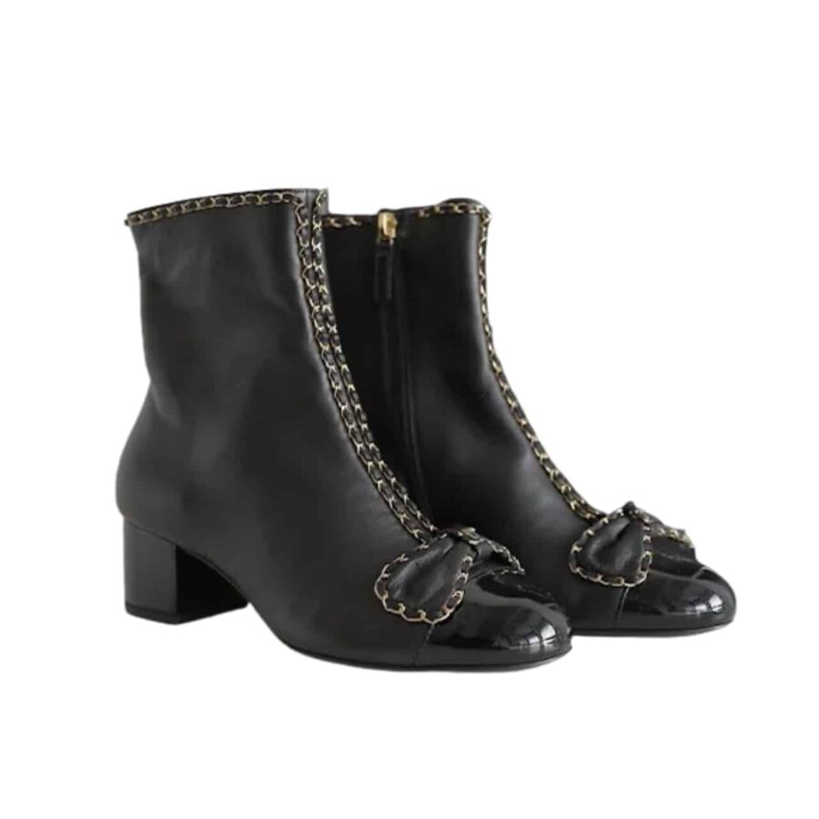 CHANEL RIBBON CHAIN BOOTS BLACK G45899 B17974 94305