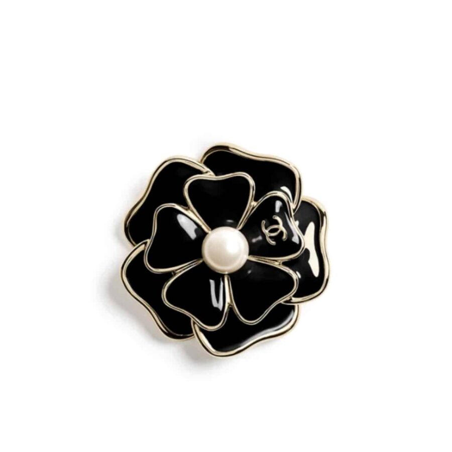 CHANEL BROOCH METAL AND RESIN GOLD WITH BLACK PEARLY WHITE ABG238 B21624 U3367